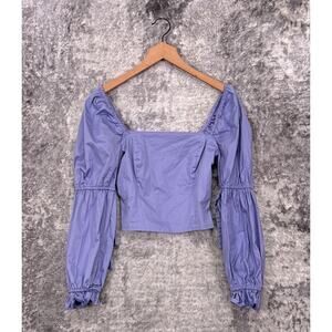 STAUD Top 2 Womens Jackie Lilac Purple Square Neck Poplin Blouse